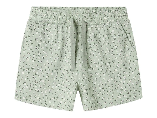 Lysegrønne shorts med hvidt blomsterprint og bindebånd fra Name It 13215235 Aqua gray
